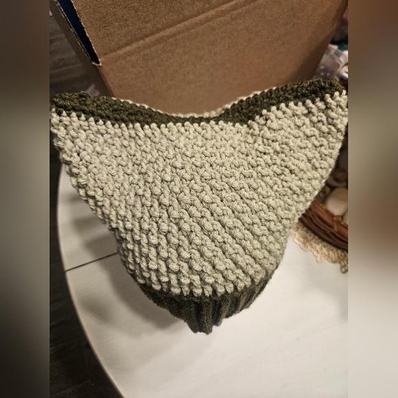 Handmade Crocheted Ribbed Brim Cat Ear Beanie and Fingerless Gloves Set. - Picture 7 of 7